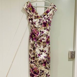 Maggy London Floral Satin Bodycon Sheath Dress size 6